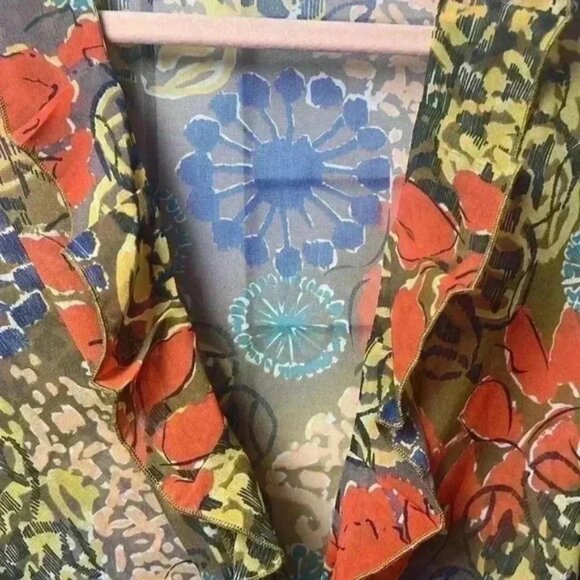 Cabi Shakespeare Floral 3/4 Sleeve Ruffle Kimono Tie Front Size Large - Picture 3 of 9